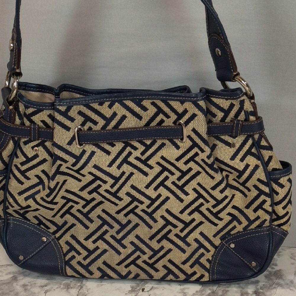 Tignanello Signature Jacquard/Blue leather trim handbag geometric pattern Purse - Picture 2 of 15